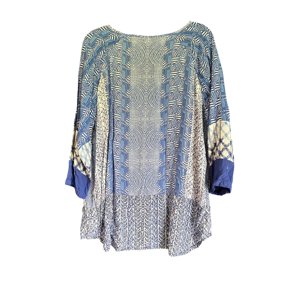 Grand & Greene Womens Blue Geometric Ikat Print V-Neck Rayon Tunic Top Large - Picture 2 of 9